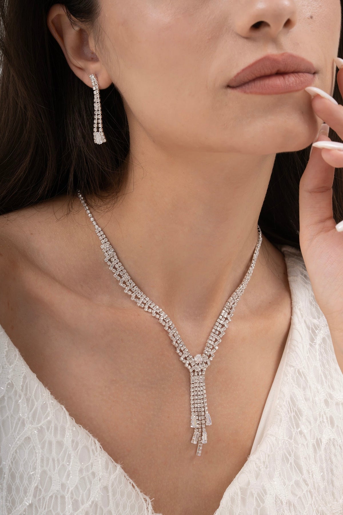 MİREL 7032 Zirkon Taşlı Gelin Seti Fashion Jewelry Set product photo 1