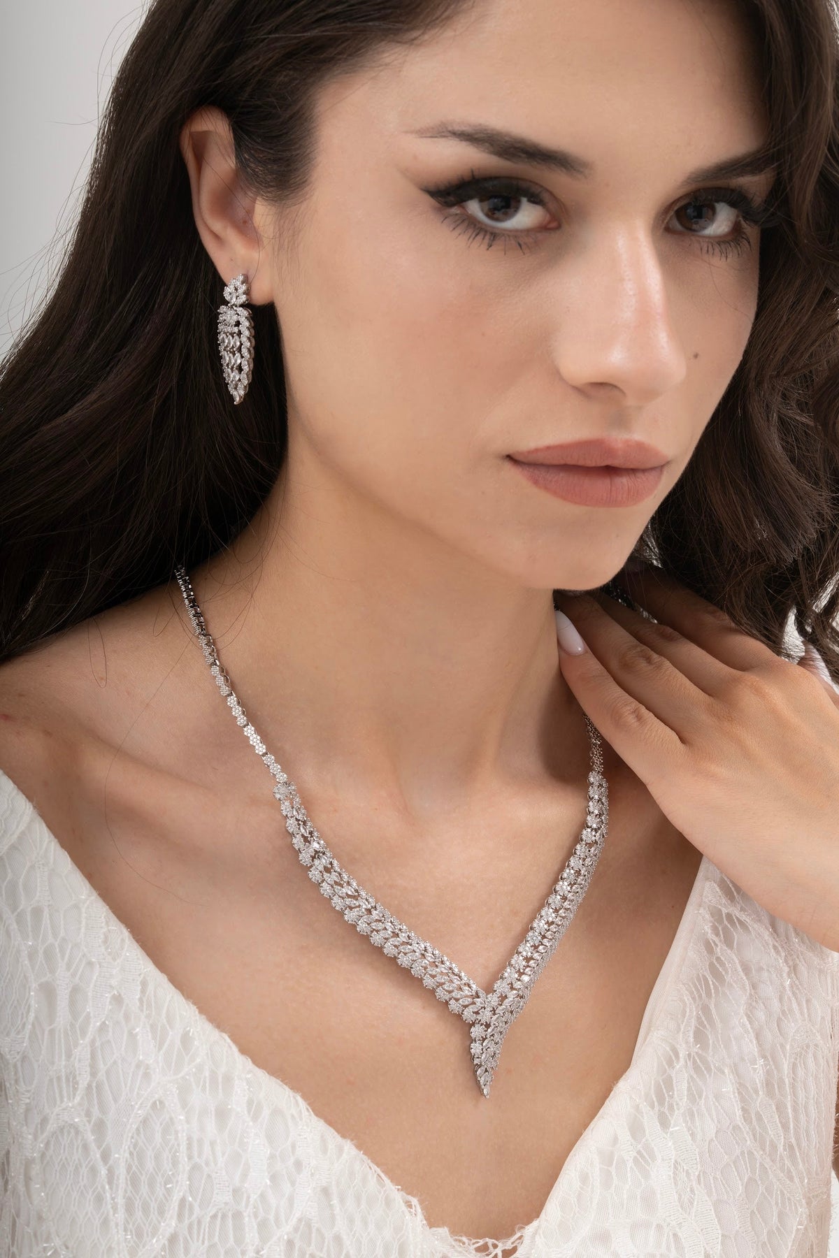 MİREL 7046 Zirkon Taşlı Gelin Seti Fashion Jewelry Set product photo 1