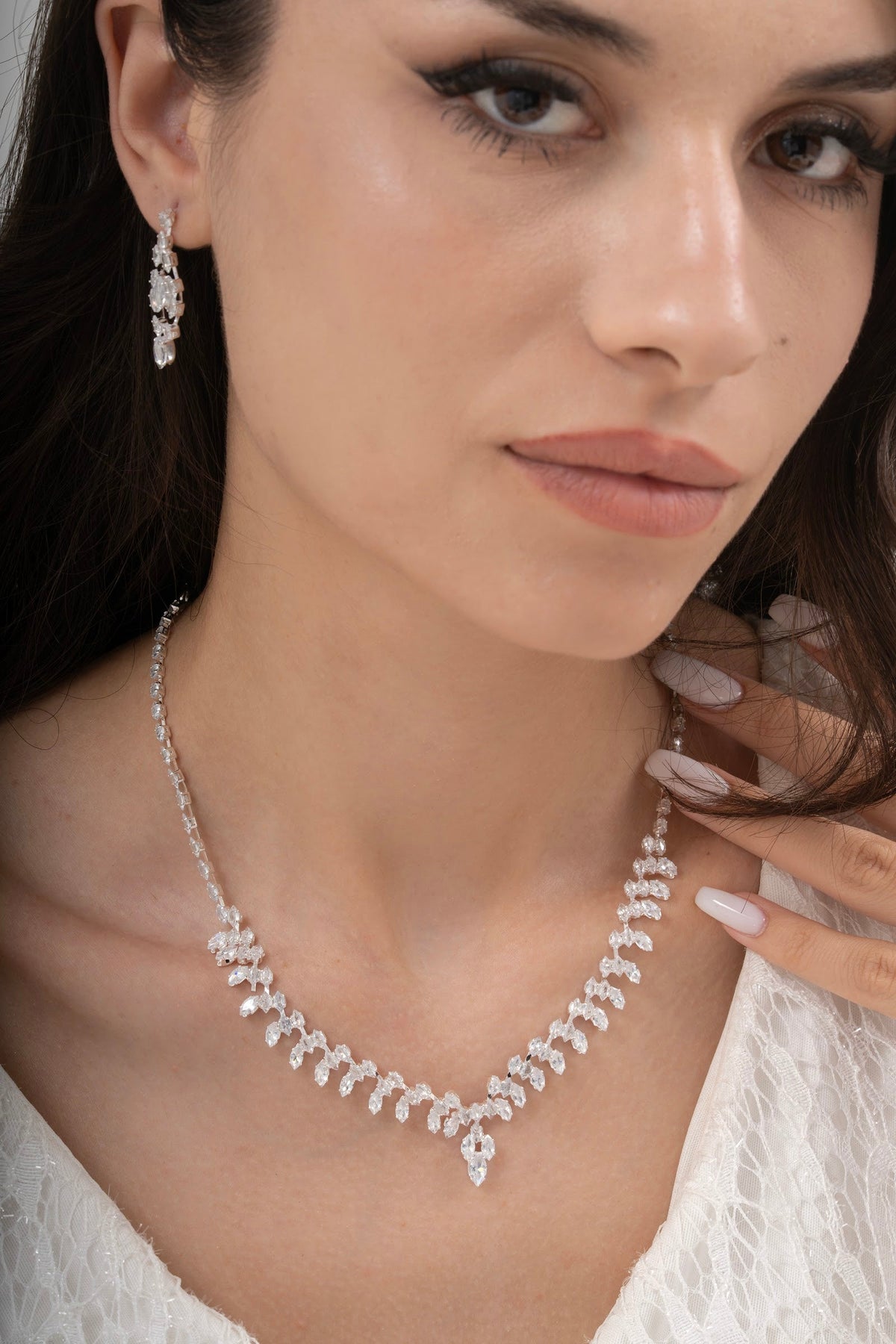 MİREL 7087 Zirkon Taşlı Gelin Seti Fashion Jewelry Set product photo 1