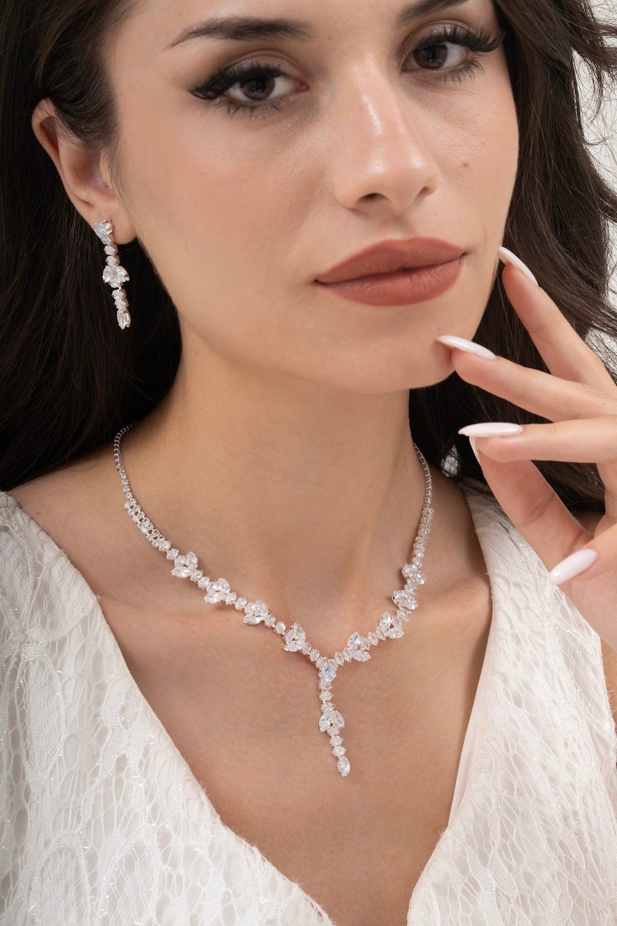 MİREL 7126 Zirkon Taşlı Gelin Seti Fashion Jewelry Set product photo 1