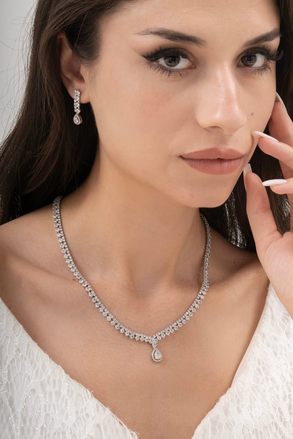 MİREL 7063 Zirkon Taşlı Gelin Seti Fashion Jewelry Set product photo 1