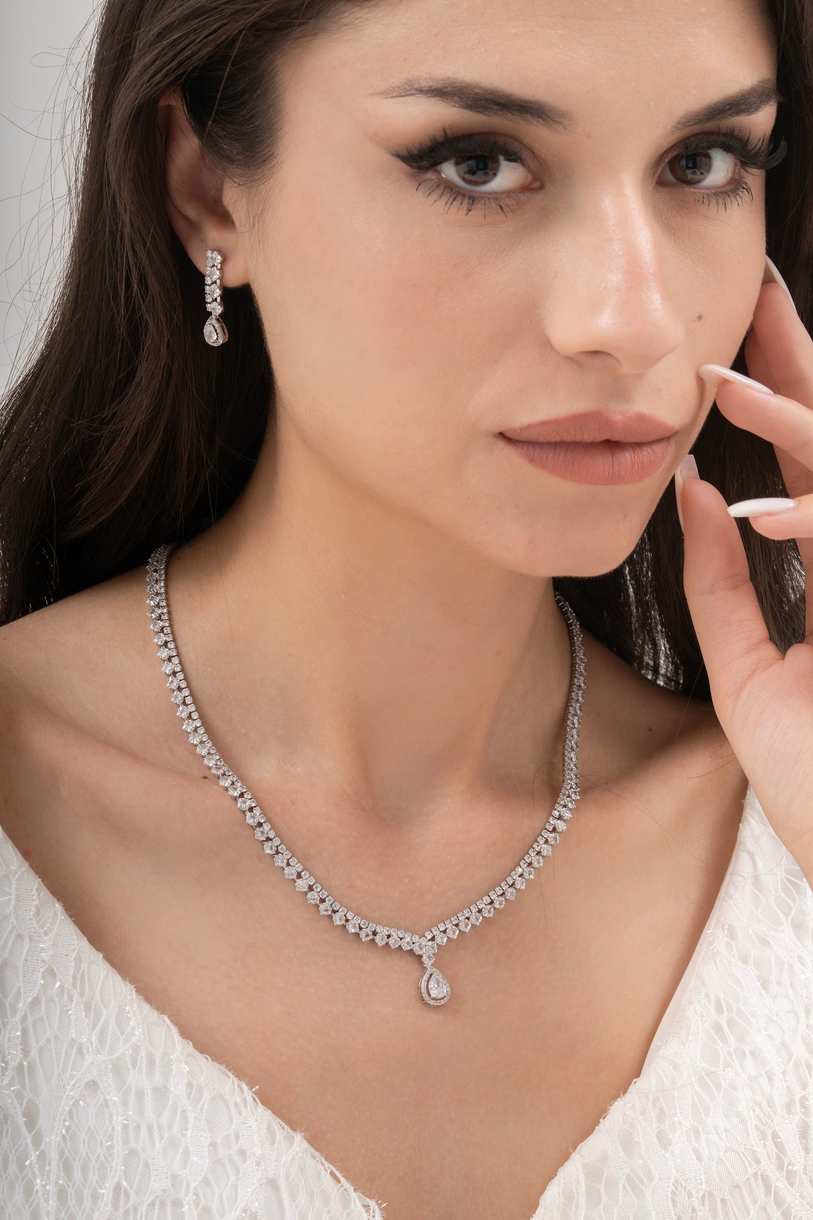 MİREL 7063 Zirkon Taşlı Gelin Seti Fashion Jewelry Set product photo 1