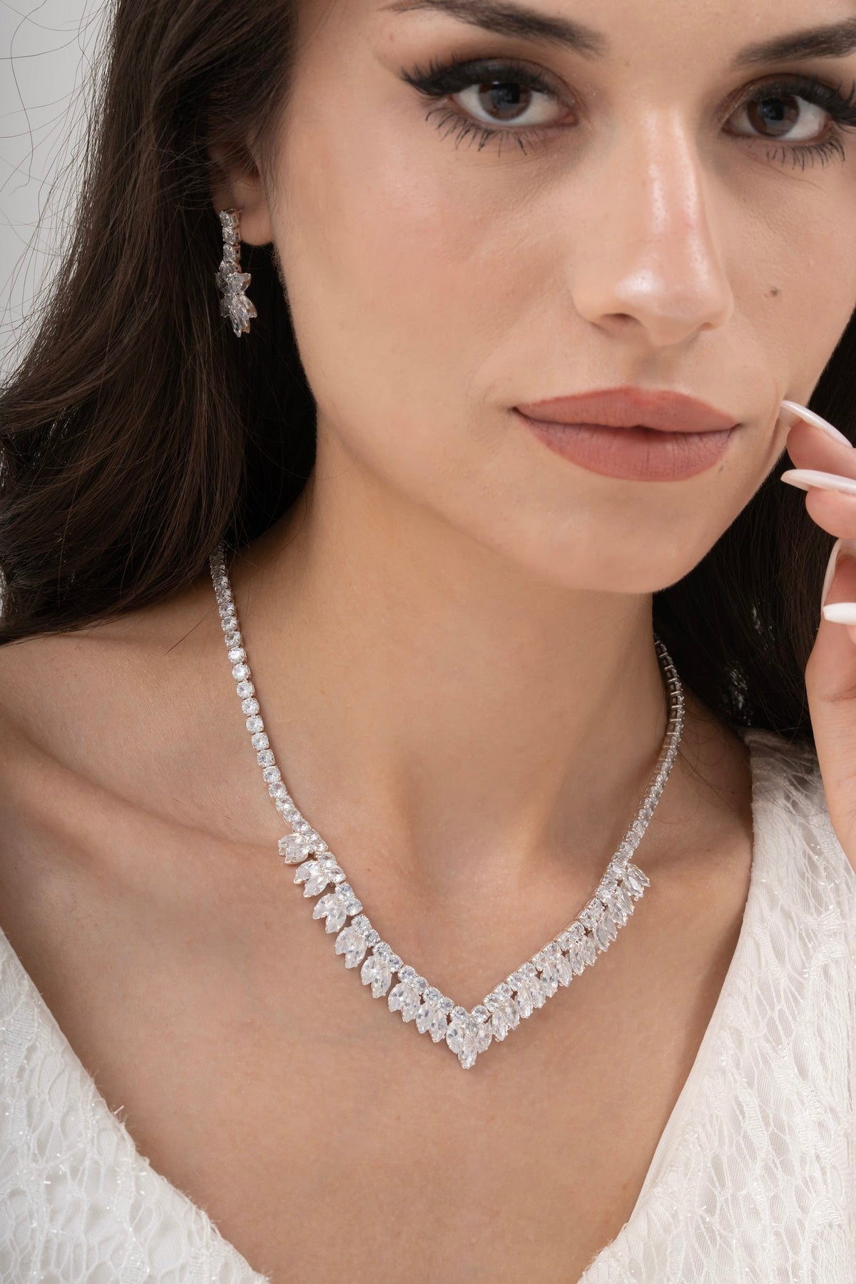 MİREL 7010 Zirkon Taşlı Gelin Seti Fashion Jewelry Set product photo 1