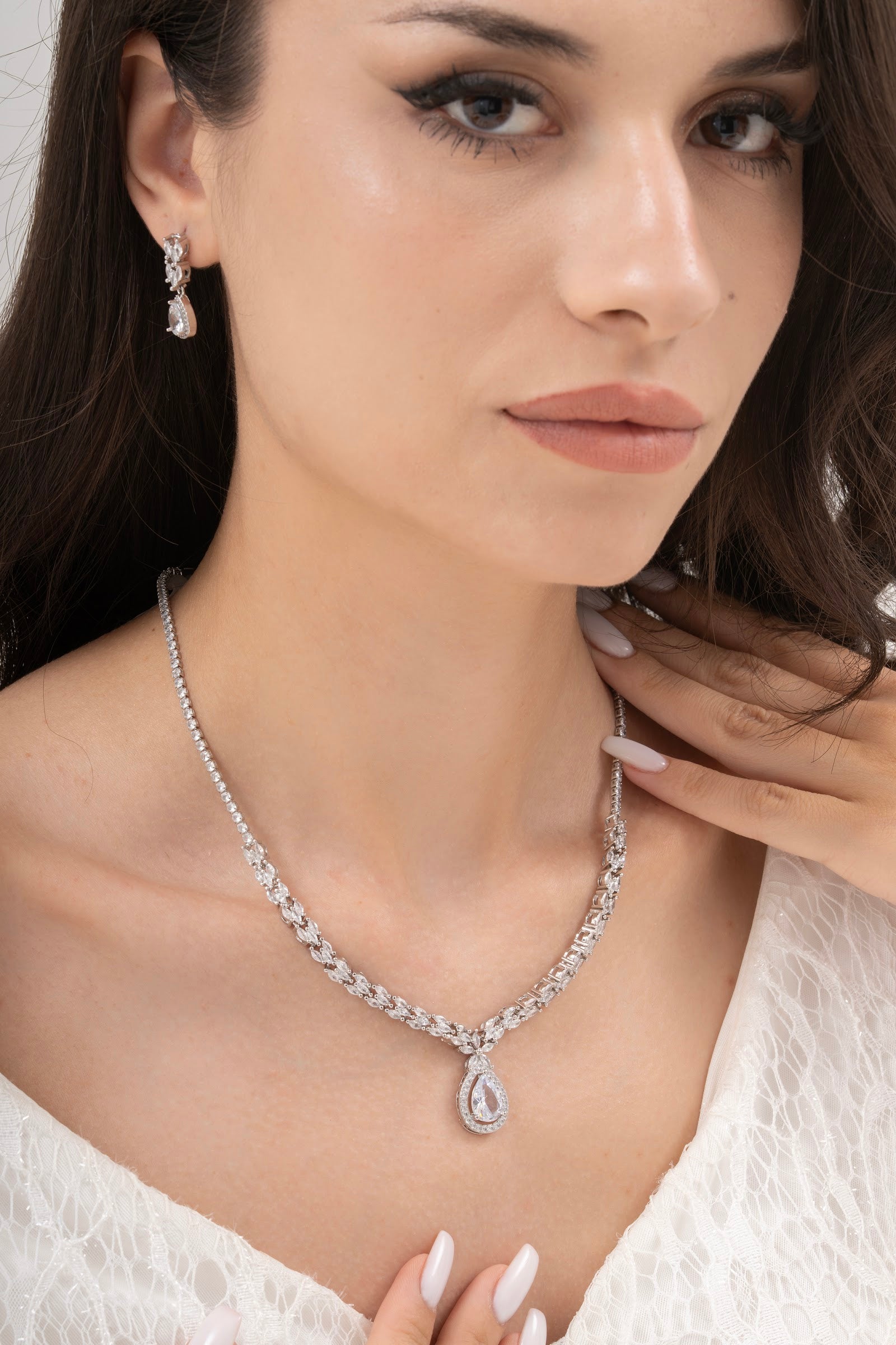 MİREL 7076 Zirkon Taşlı Gelin Seti Fashion Jewelry Set product photo 1