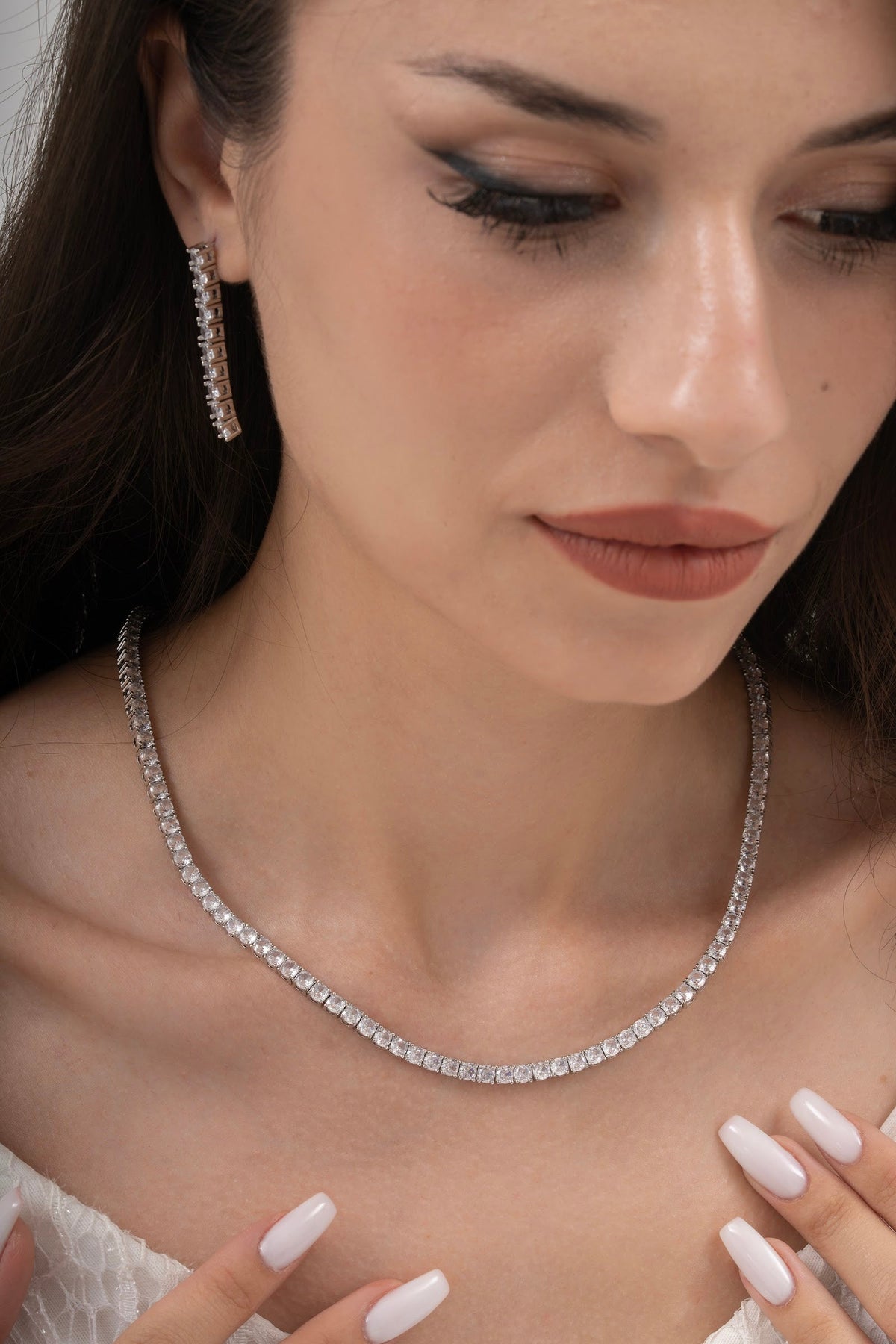 MİREL 7168 Baget Taş Dönmeyen Su Yolu Zirkon Taşlı Gelin Seti Fashion Jewelry Set product photo 1
