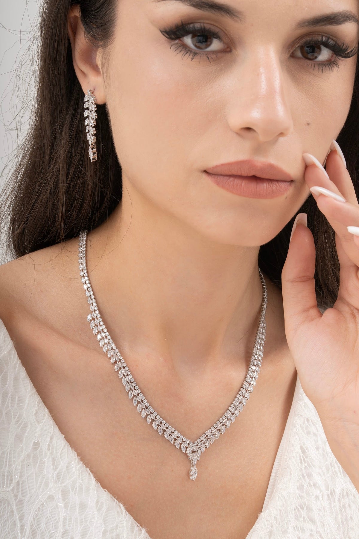 MİREL 7059 Zirkon Taşlı Gelin Seti Fashion Jewelry Set product photo 1