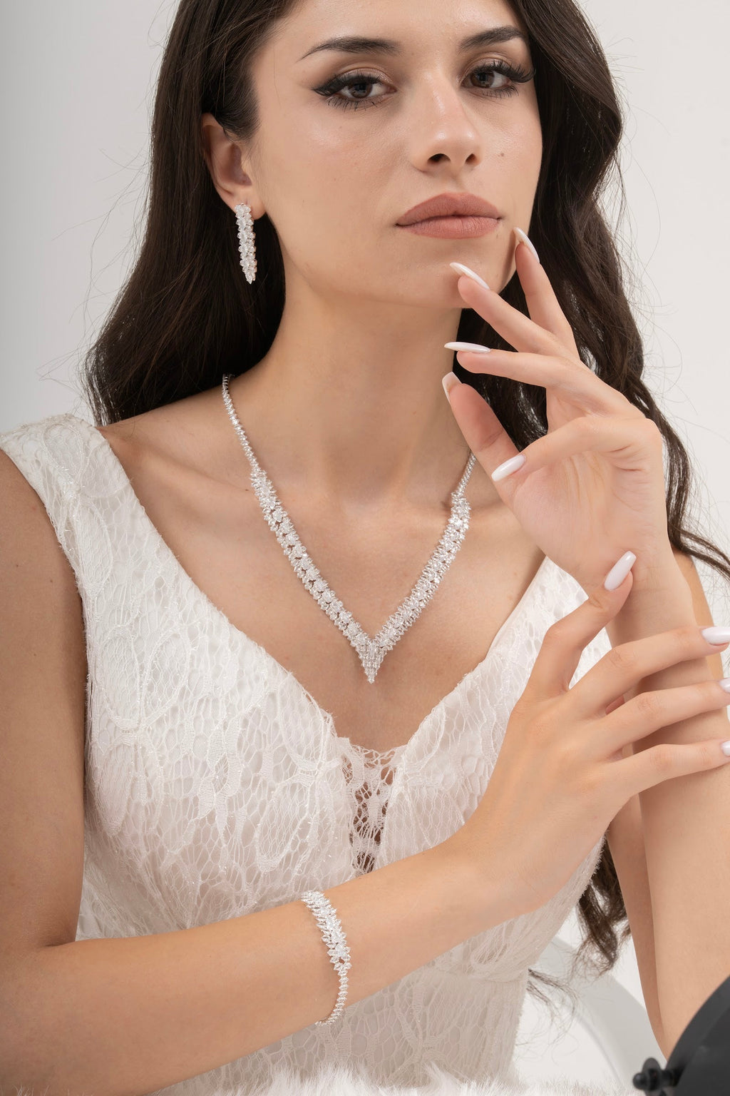 MİREL 7075 Zirkon Taşlı Gelin Seti Fashion Jewelry Set product photo 1