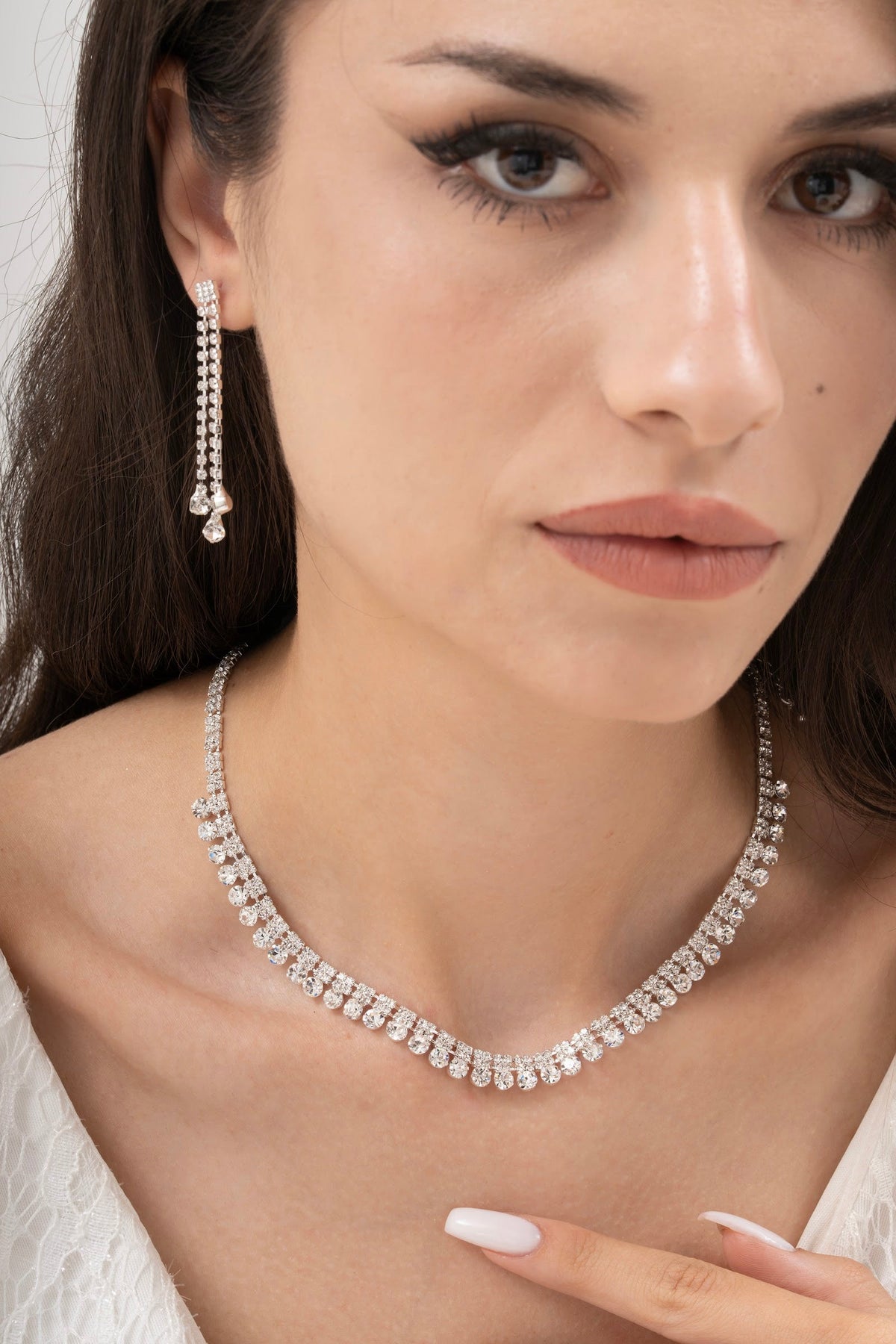 MİREL 7052 Zirkon Taşlı Gelin Seti Fashion Jewelry Set product photo 1