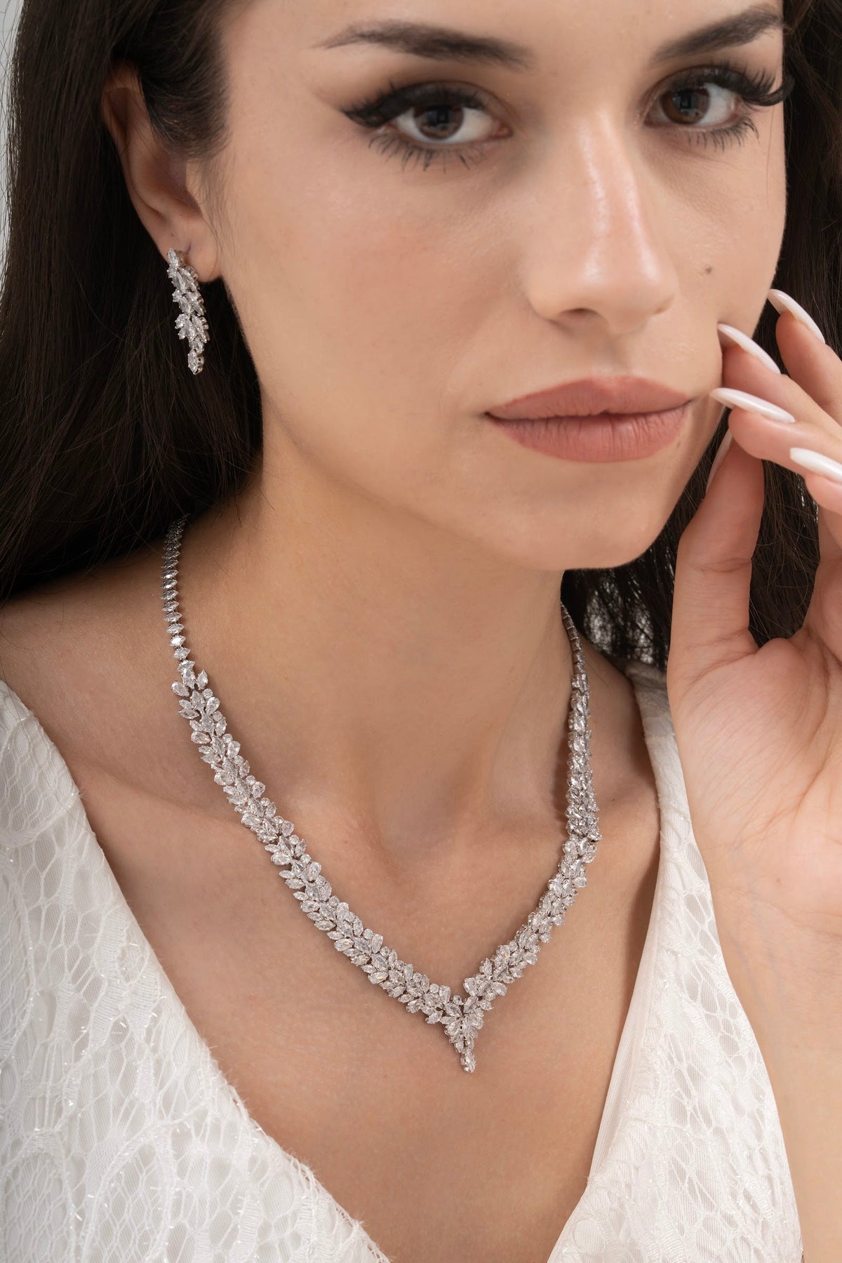 MİREL 7050 Zirkon Taşlı Gelin Seti Fashion Jewelry Set product photo 1