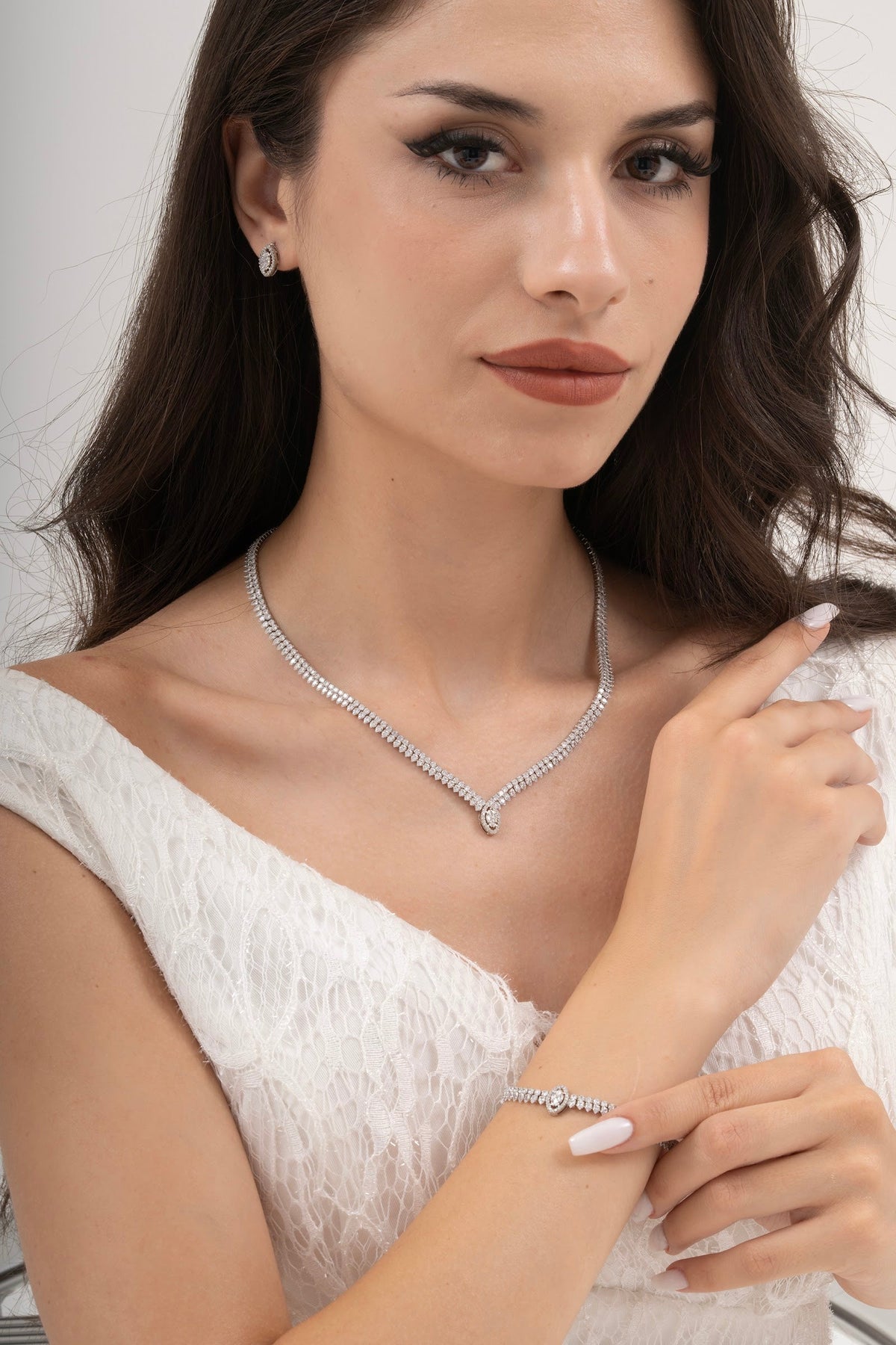 MİREL 7130 Zirkon Taşlı Gelin Seti Fashion Jewelry Set product photo 1