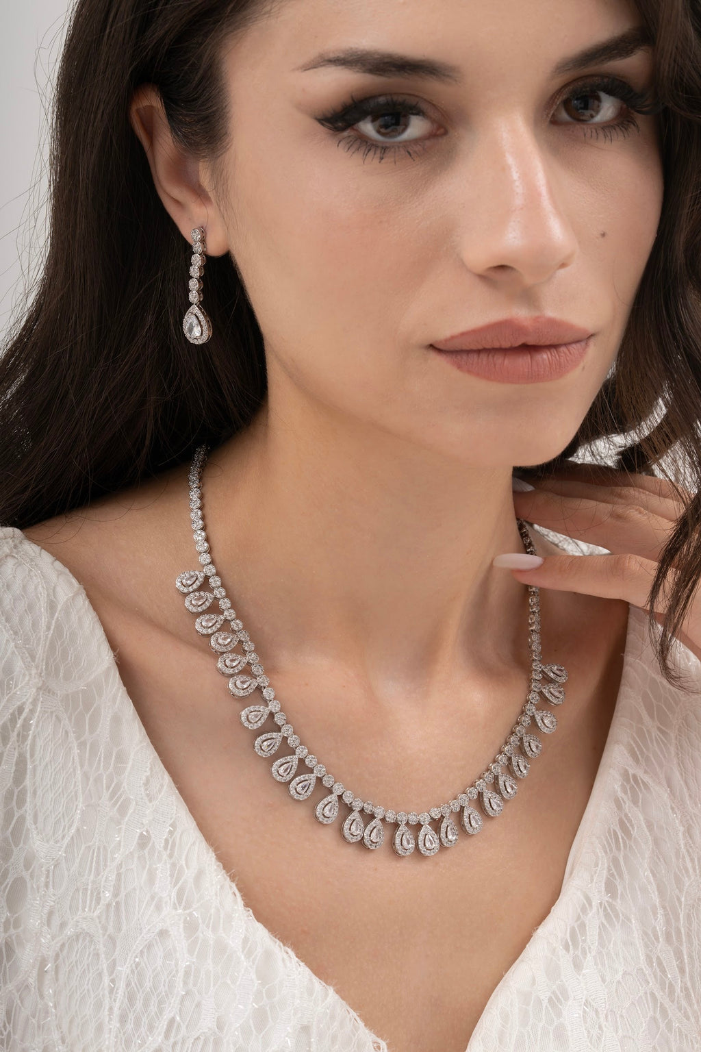 MİREL 7049 Zirkon Taşlı Gelin Seti Fashion Jewelry Set product photo 1