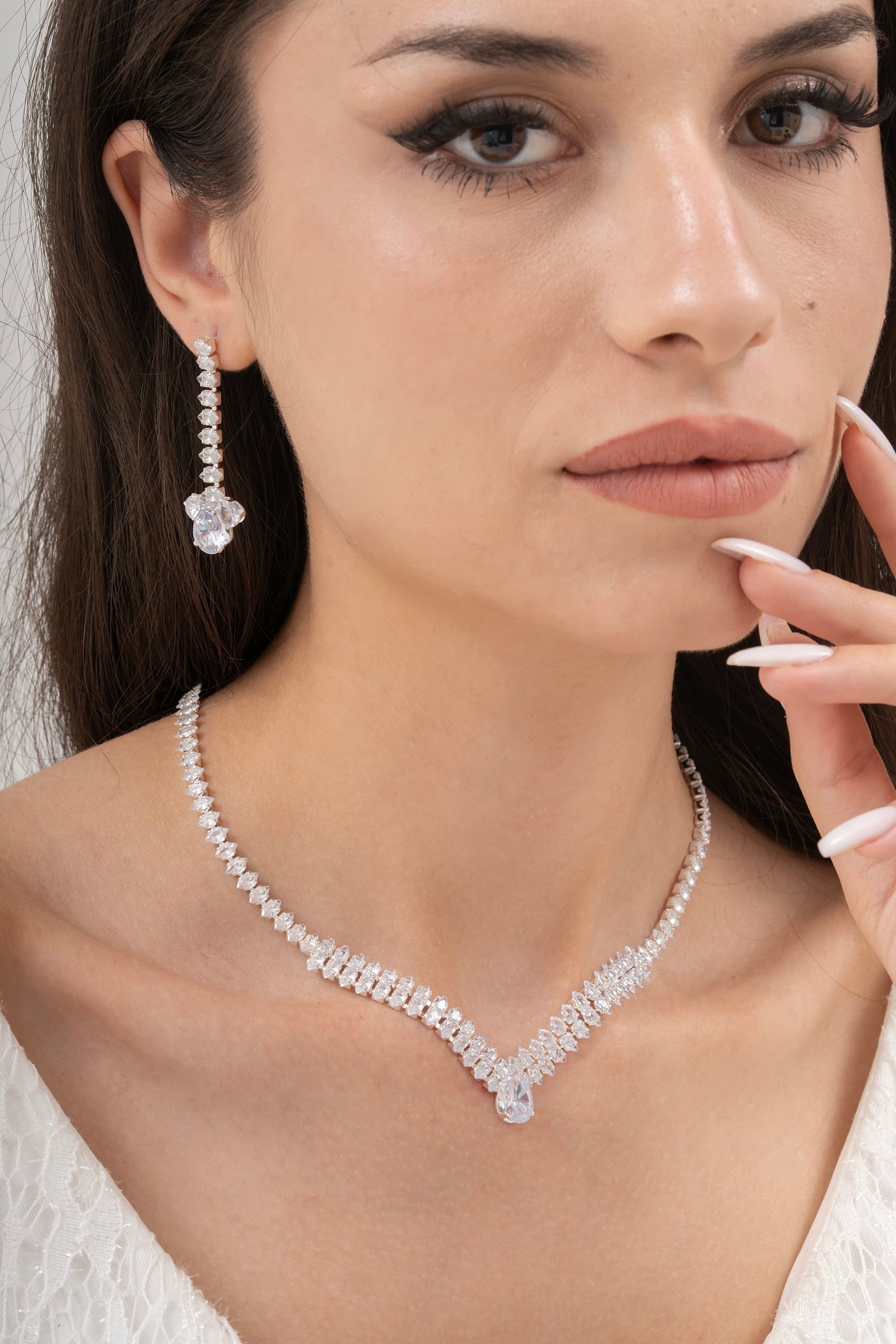 MİREL 7058 Zirkon Taşlı Gelin Seti Fashion Jewelry Set product photo 1