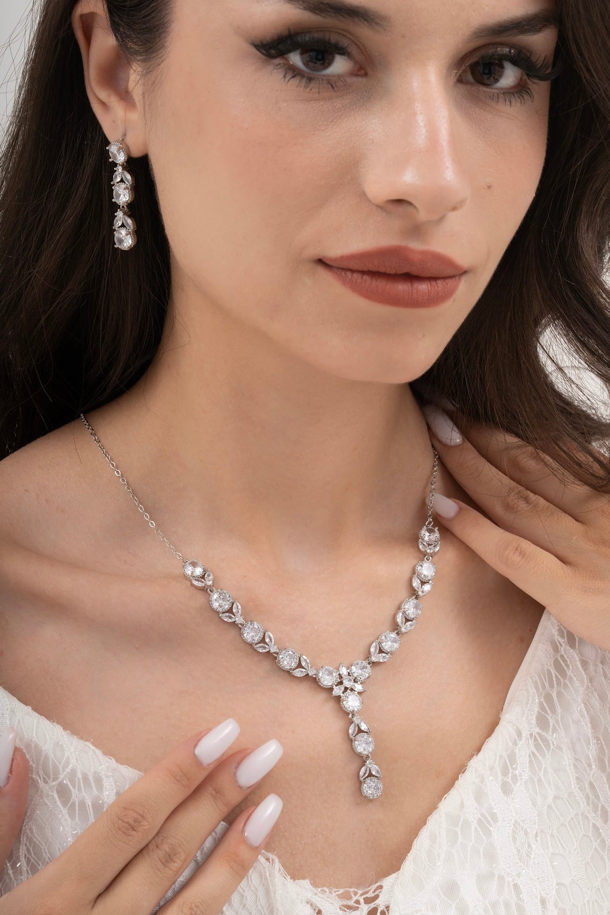 MİREL 7135 Zirkon Taşlı Gelin Seti Fashion Jewelry Set product photo 1