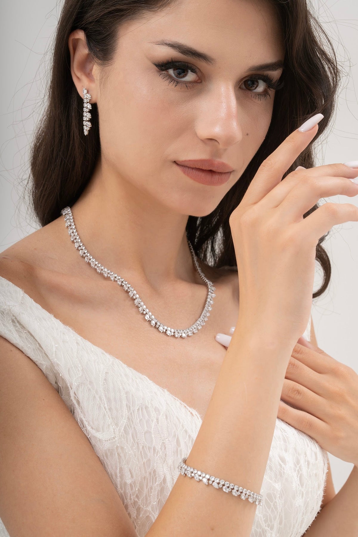 MİREL 7055 Zirkon Taşlı Gelin Seti Fashion Jewelry Set product photo 1