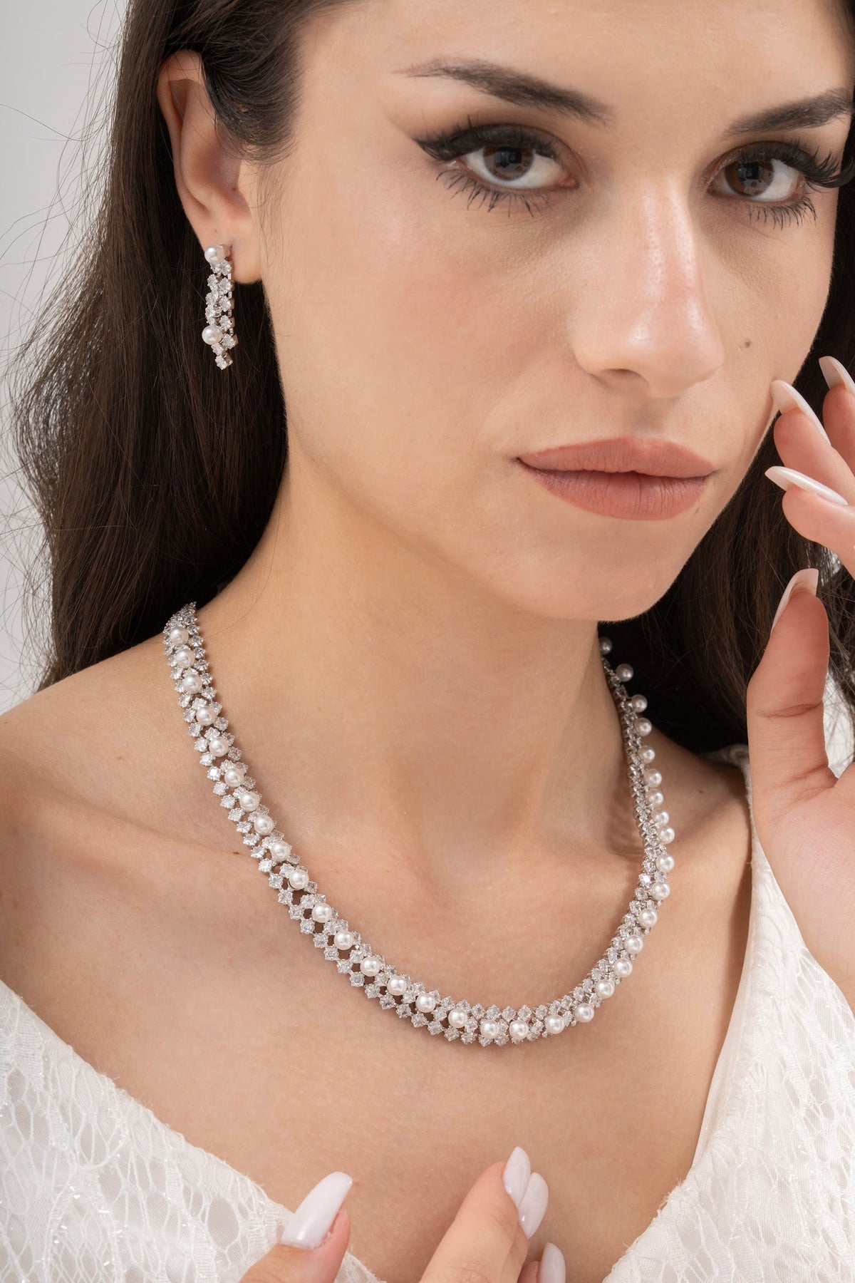 MİREL 7056 Zirkon Taşlı Gelin Seti Fashion Jewelry Set product photo 1