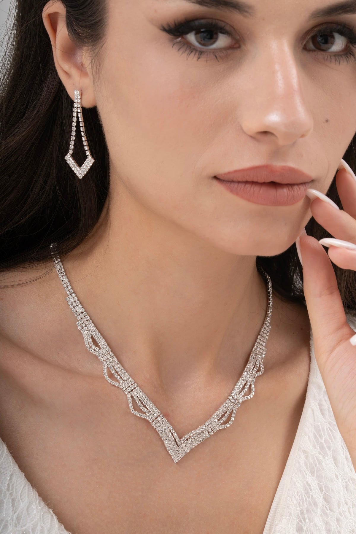 MİREL 7009 Zirkon Taşlı Gelin Seti Fashion Jewelry Set product photo 1