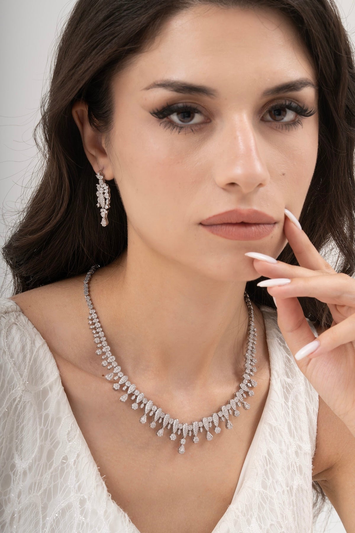 MİREL 7023 Zirkon Taşlı Gelin Seti Fashion Jewelry Set product photo 1