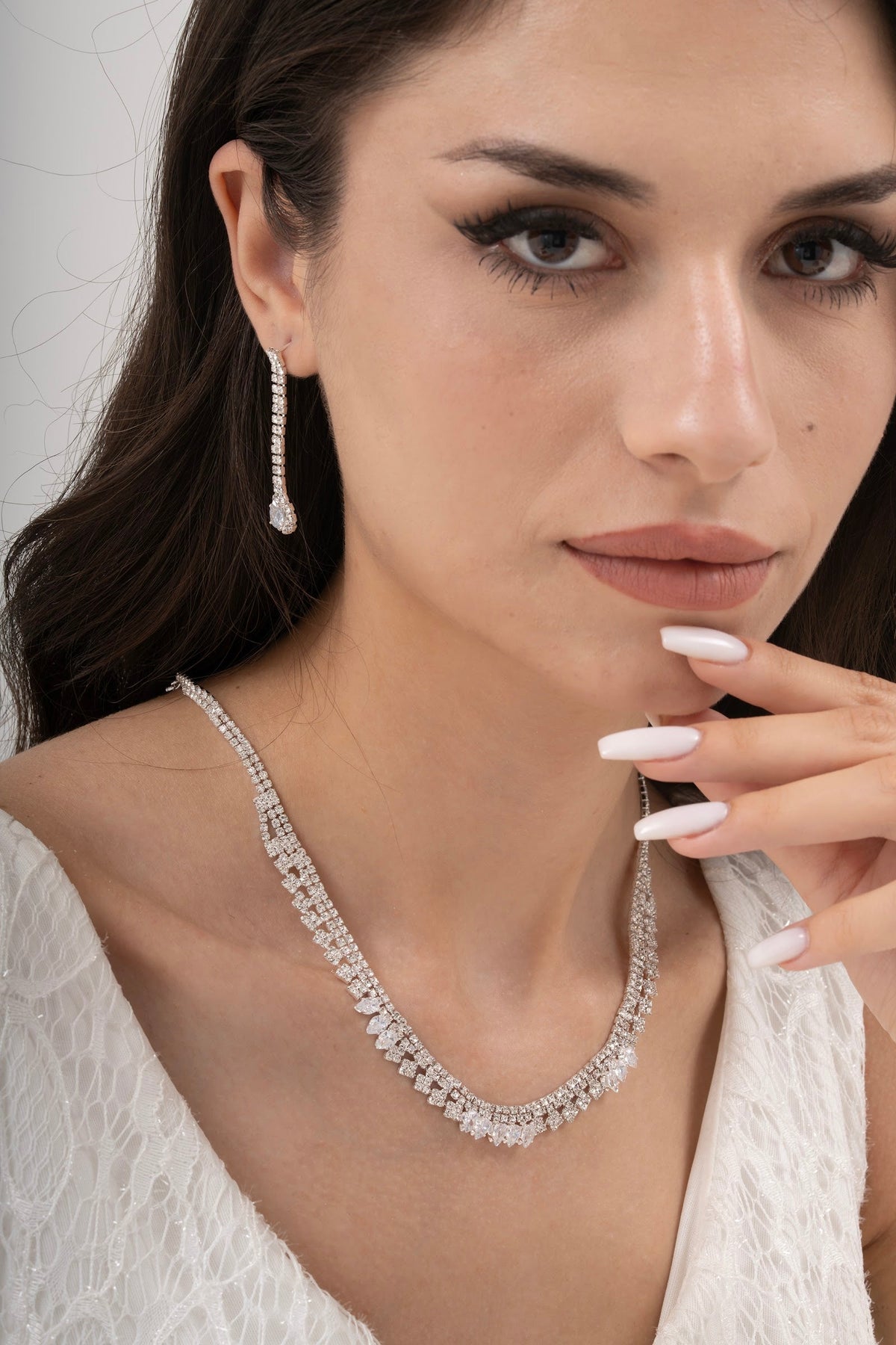MİREL 7019 Zirkon Taşlı Gelin Seti Fashion Jewelry Set product photo 1