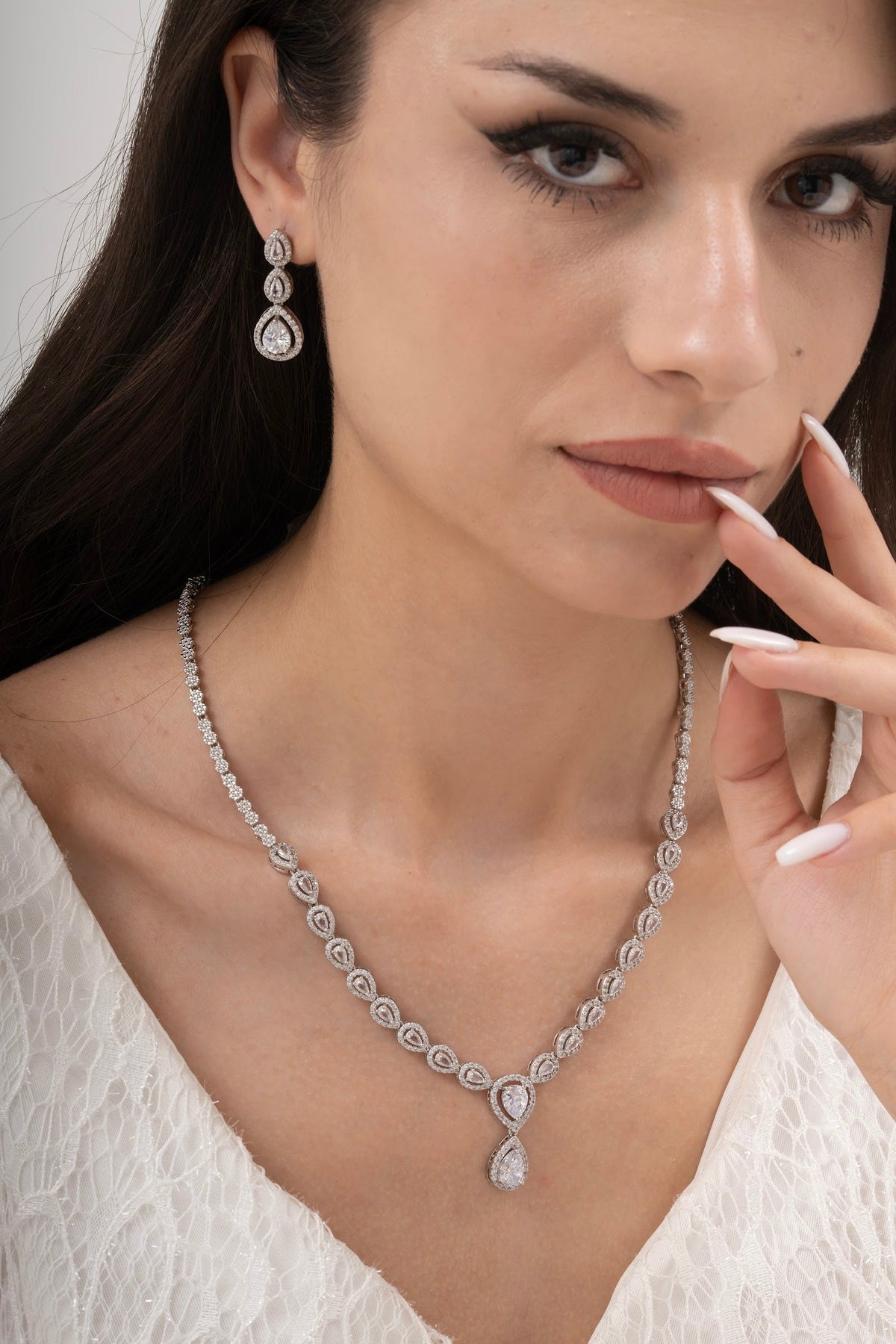 MİREL 7044 Zirkon Taşlı Gelin Seti Fashion Jewelry Set product photo 1